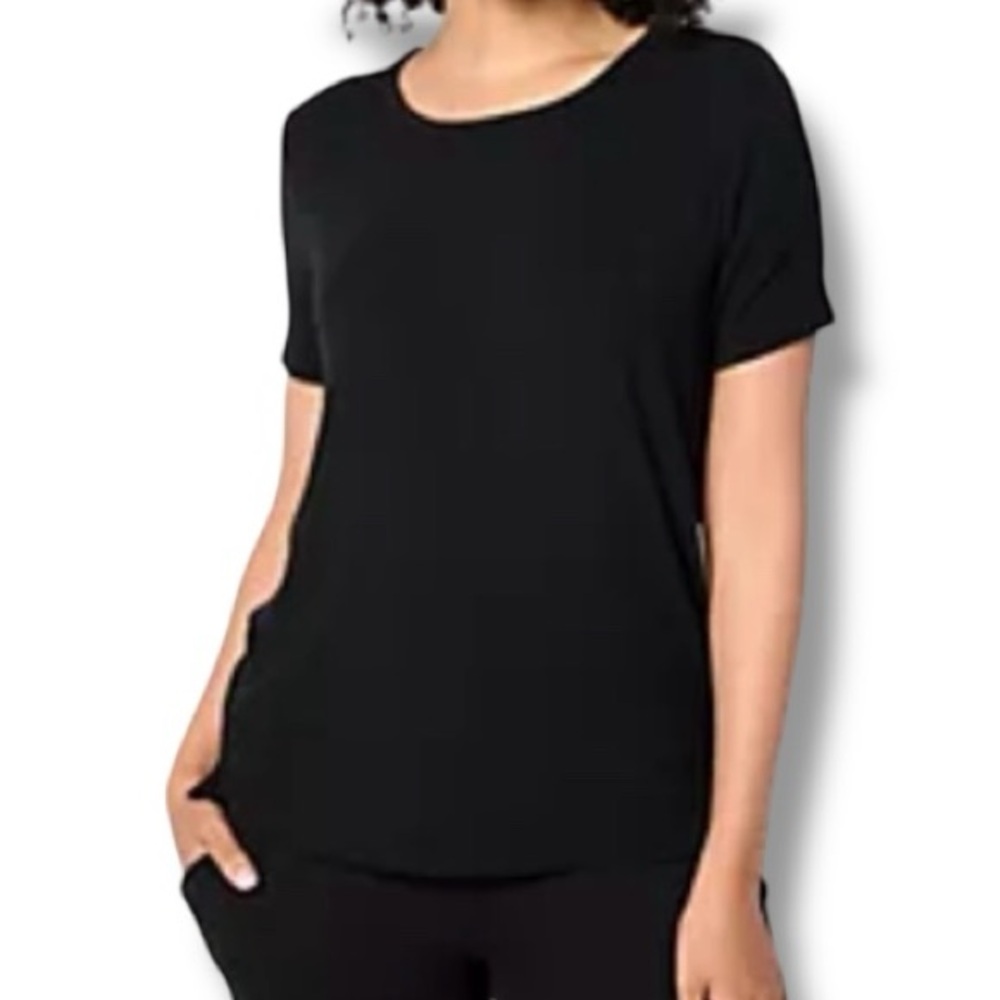 Cozy Earth Bamboo Rib Knit Short Sleeve Lounge Top Black Size XXXL